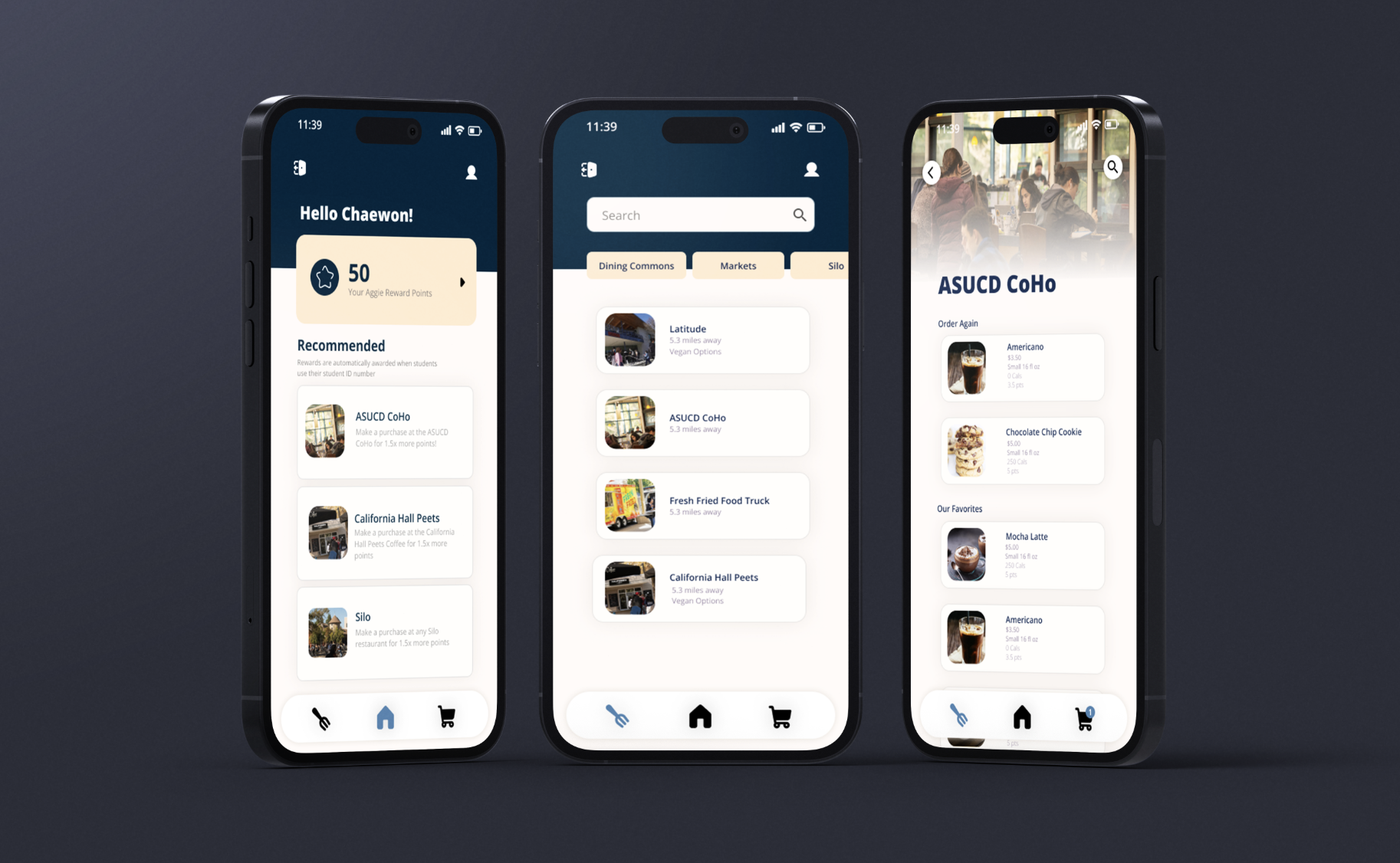 AggieRewards app screens