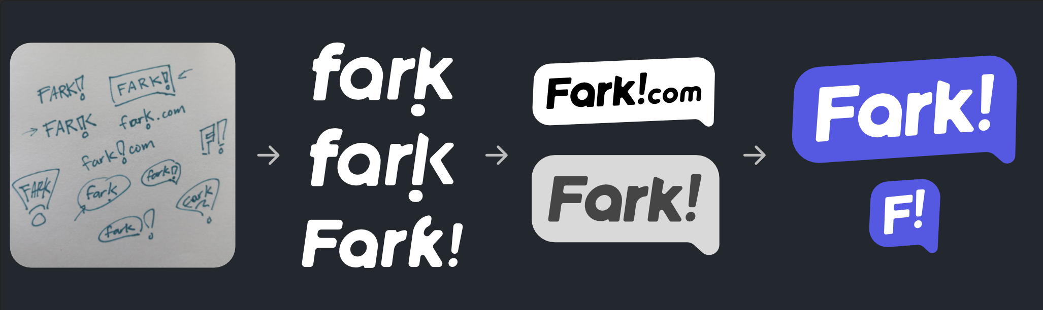 Fark logo evolution, from sketches to the final wordmark